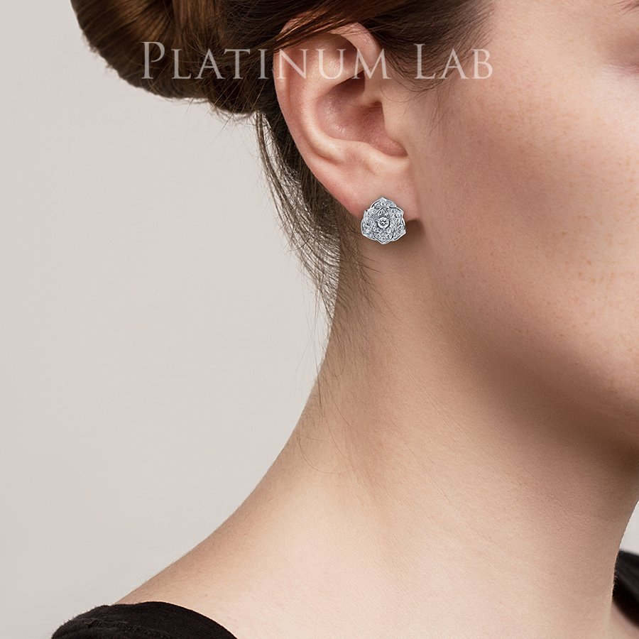 Женские серьги из платины с бриллиантами на ушах ПС-040-02 Platinum Lab фото 4