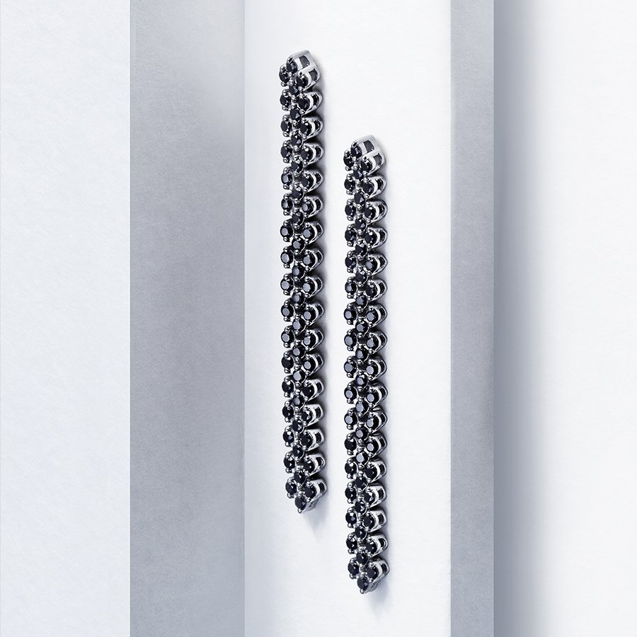 Длинные серьги из платины с черными бриллиантами ПС-238Ч-01 Platinum Lab фото 4