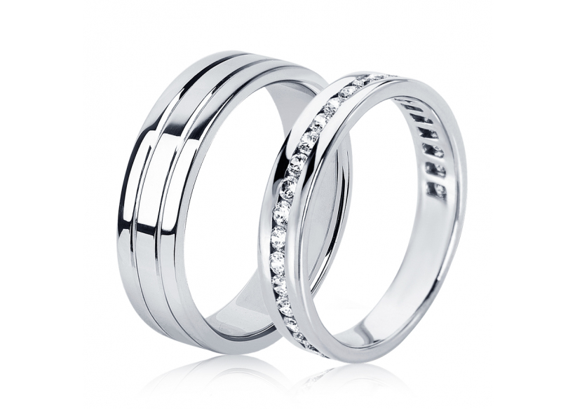 Парные белые обручальные кольца из платины ПК-021-00, ПК-021-04 Platinum Lab фото