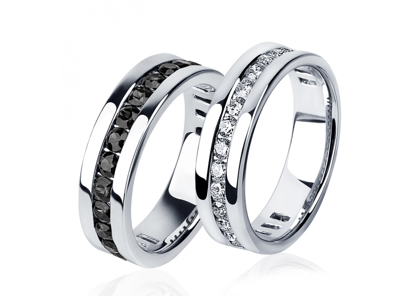 Парные обручальные кольца с бриллиантами из платины ПК-021Ч-01, ПК-021-03 Platinum Lab фото