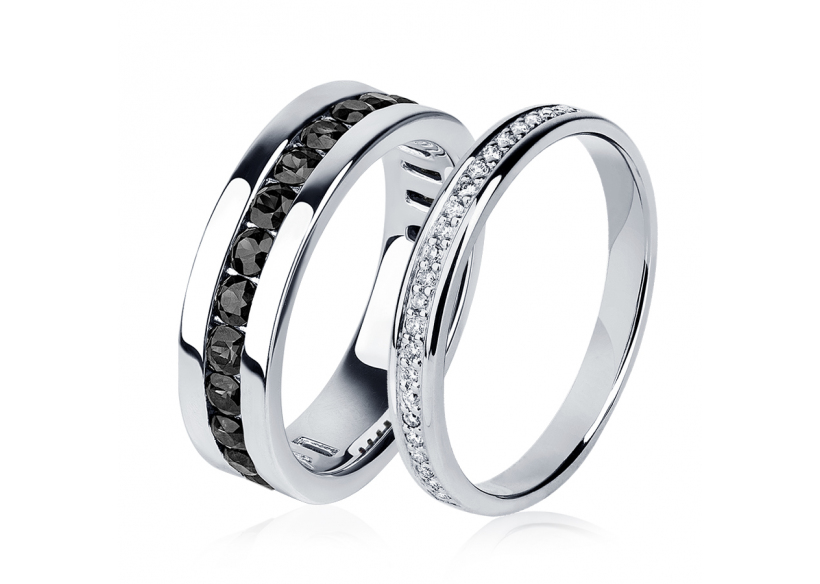 Парные белые обручальные кольца из платины ПК-021Ч-01, ПК-031-02 PlatinumLab фото