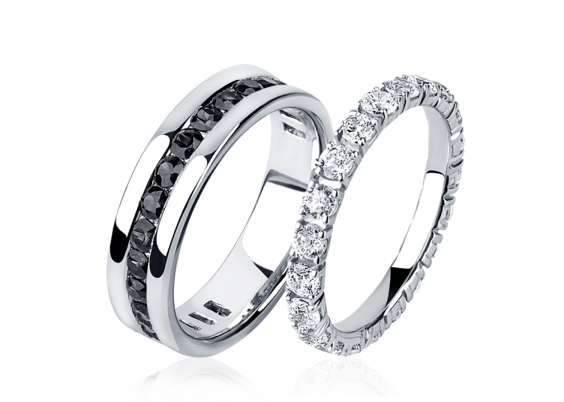 Парные обручальные кольца с бриллиантами из платины ПК-021Ч-03, ПК-045-03 PlatinumLab фото