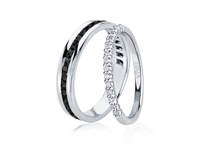 Парные белые обручальные кольца из платины ПК-021Ч-04, ПК-044-01 Platinum Lab фото