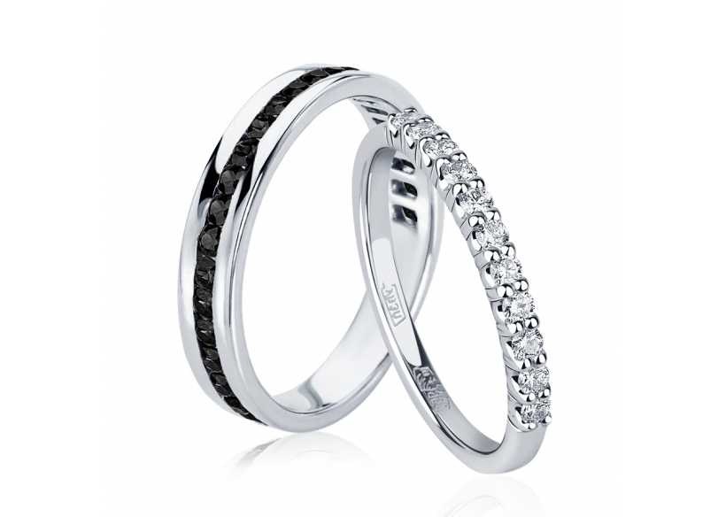 Парные обручальные кольца с бриллиантами из платины ПК-021Ч-04, ПК-044-02 Platinum Lab фото