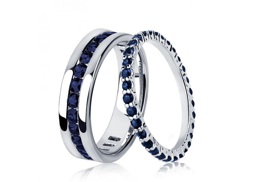 Парные обручальные кольца с камнями из платины ПК-021С-03, ПК-022С-01 Platinum Lab фото