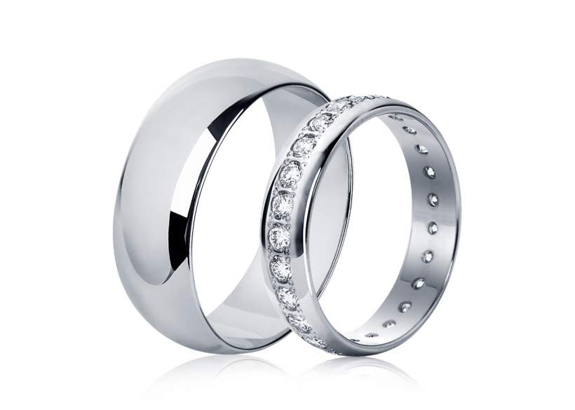 Белые обручальные кольца парные из платины ПК-107-00, ПК-104-40 Platinum Lab фото