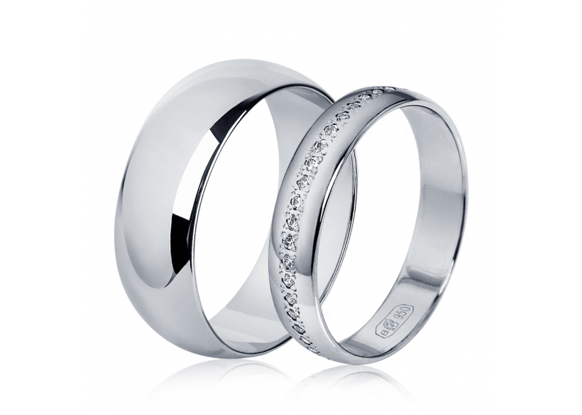 Кольца на свадьбу парные из платины ПК-107-00, ПК-104-45 Platinum Lab фото