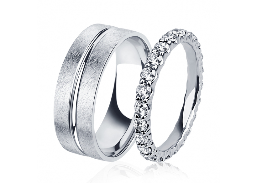 Парные обручальные кольца из платины ПК-108-00-ТМ1, ПК-022-04 Platinum Lab фото