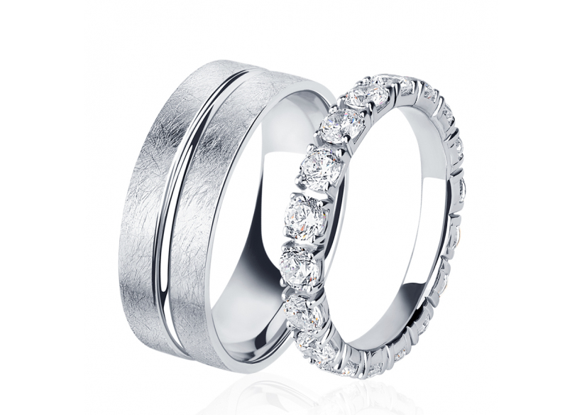 Парные белые обручальные кольца из платины ПК-108-00-ТМ1, ПК-045-04 PlatinumLab фото
