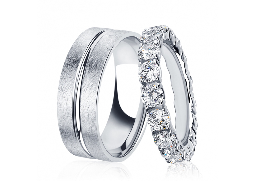 Красивые обручальные кольца парные из платины ПК-108-00-ТМ1, ПК-045-05 Platinum Lab фото