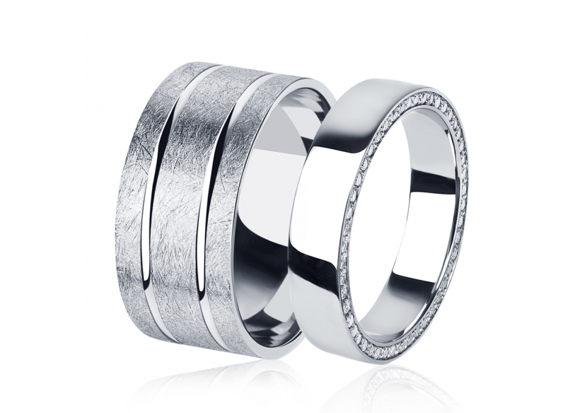 Необычные парные обручальные кольца из платины ПК-109-00-ТМ1, ПК-129-01 Platinum Lab фото
