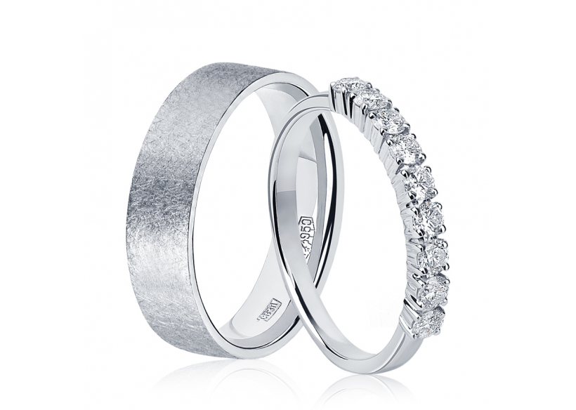 Парные обручальные кольца из платины ПК-110-00-М1, ПК-045-02 Platinum Lab фото