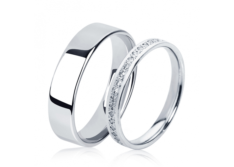 Белые обручальные кольца парные из платины ПК-110-00, ПК-113-35 Platinum Lab фото