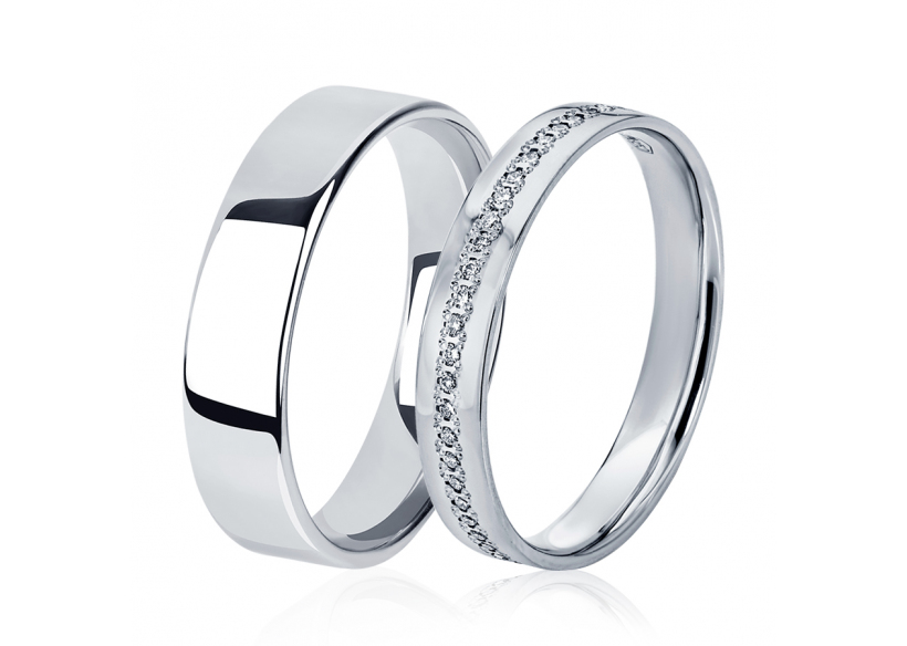 Свадебные кольца пара из платины ПК-110-00, ПК-114-35 Platinum Lab фото