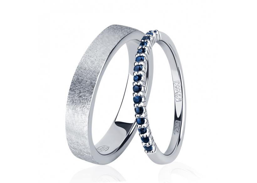 Ювелирные парные обручальные кольца из платины ПК-111-00-М1, ПК-044С-01 Platinum Lab фото