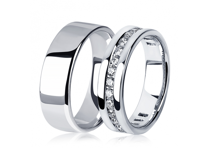 Широкие обручальные кольца парные из платины ПК-112-00, ПК-021-03 Platinum Lab фото