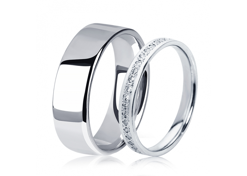 Ювелирные парные обручальные кольца из платины ПК-112-00, ПК-113-35 Platinum Lab фото