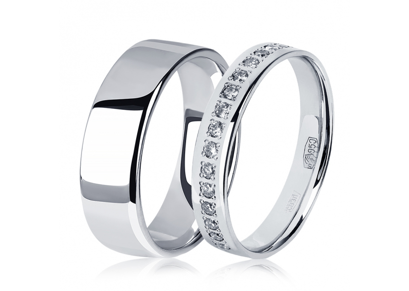 Красивые обручальные кольца парные из платины ПК-112-00, ПК-114-15 Platinum Lab фото