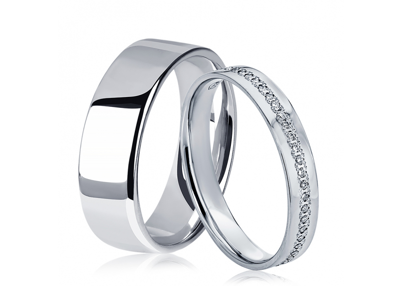 Плоские обручальные кольца пара из платины ПК-112-00, ПК-114-35 Platinum Lab фото
