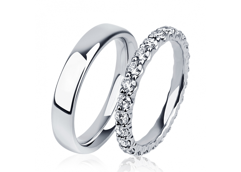 Парные белые обручальные кольца из платины ПК-117-00, ПК-022-04 PlatinumLab фото