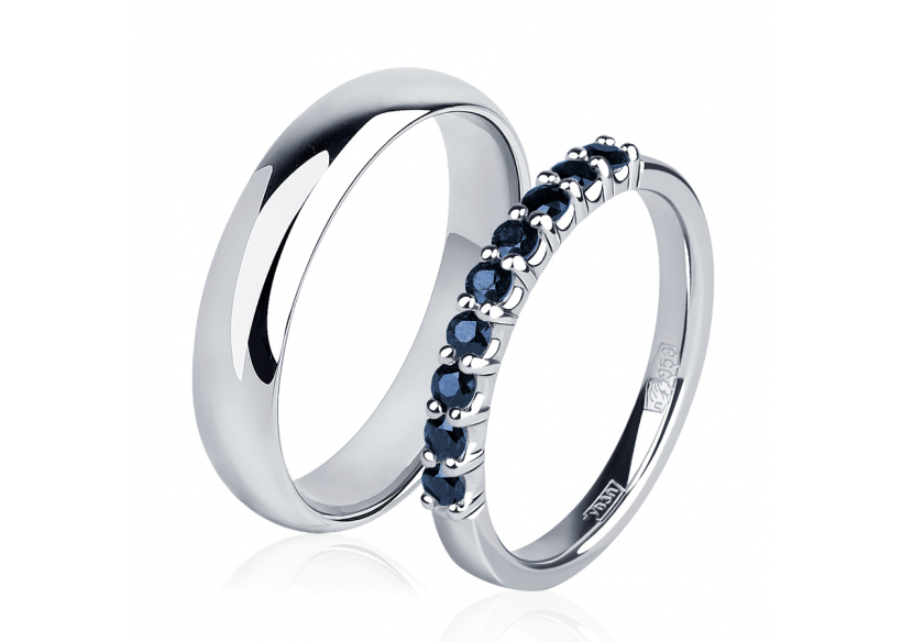 Парные обручальные кольца с камнями из платины ПК-118-00, ПК-044С-03 Platinum Lab фото