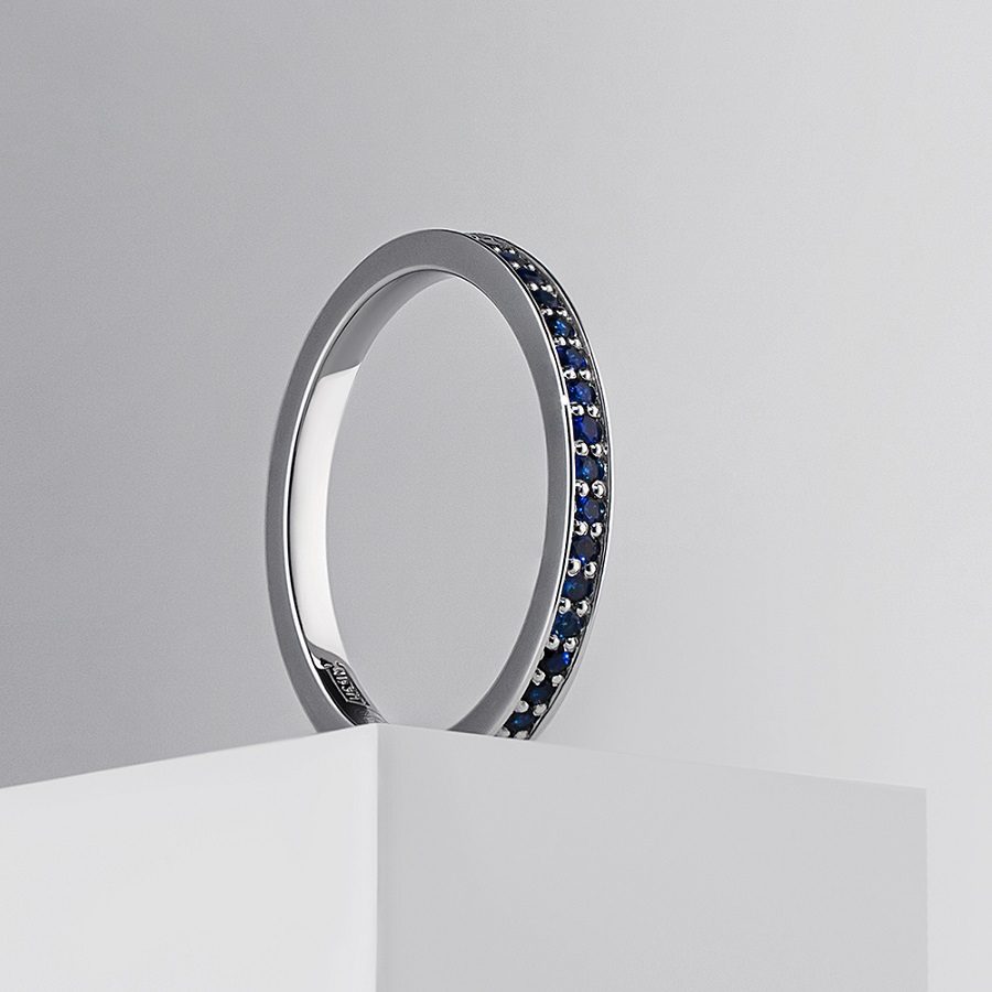 Обручальное кольцо из платины с дорожкой сапфиров тонкое ПК-031С-03 Platinum Lab фото 4
