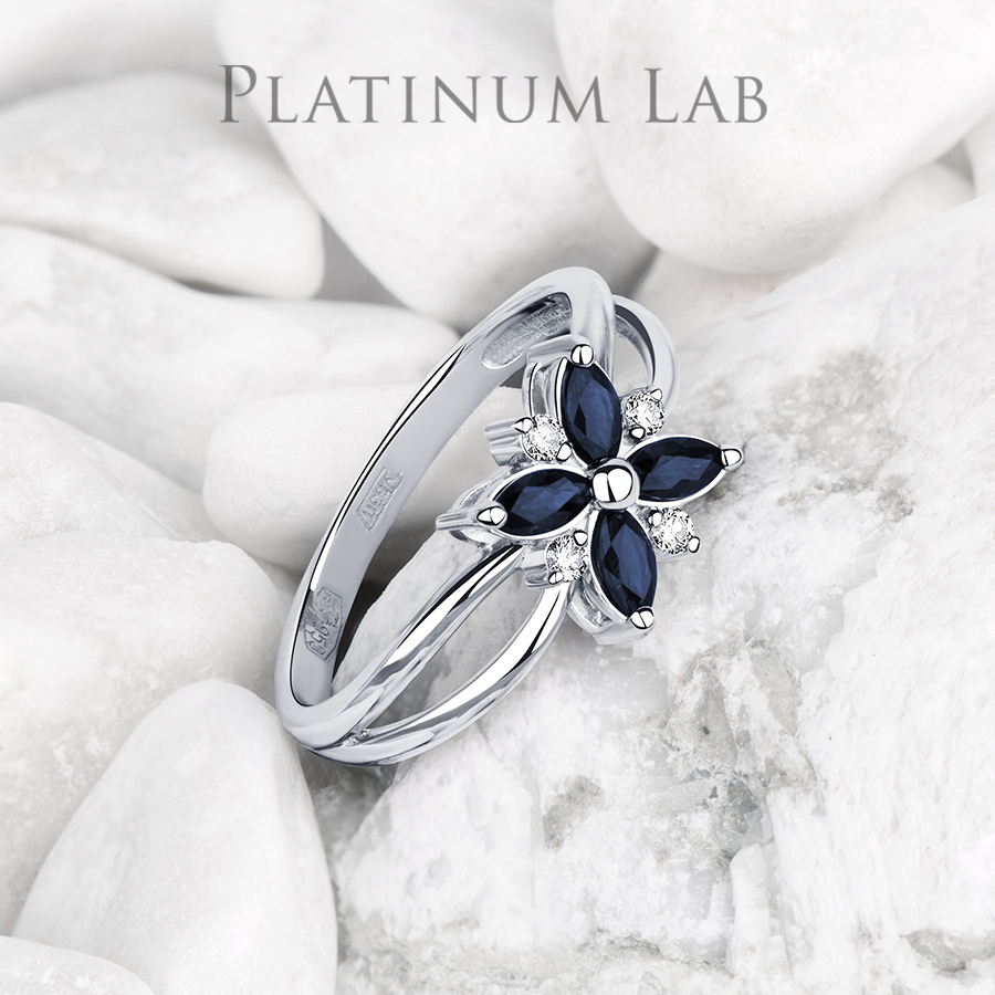 Необычное кольцо из платины 950 с сапфирами и бриллиантами ПК-062С-01 Platinum Lab фото 3