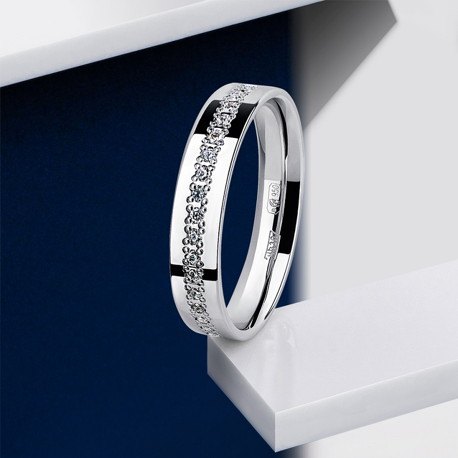 Обручальное кольцо из платины с дорожкой бриллиантов ПК-114-35 Platinum Lab фото 3