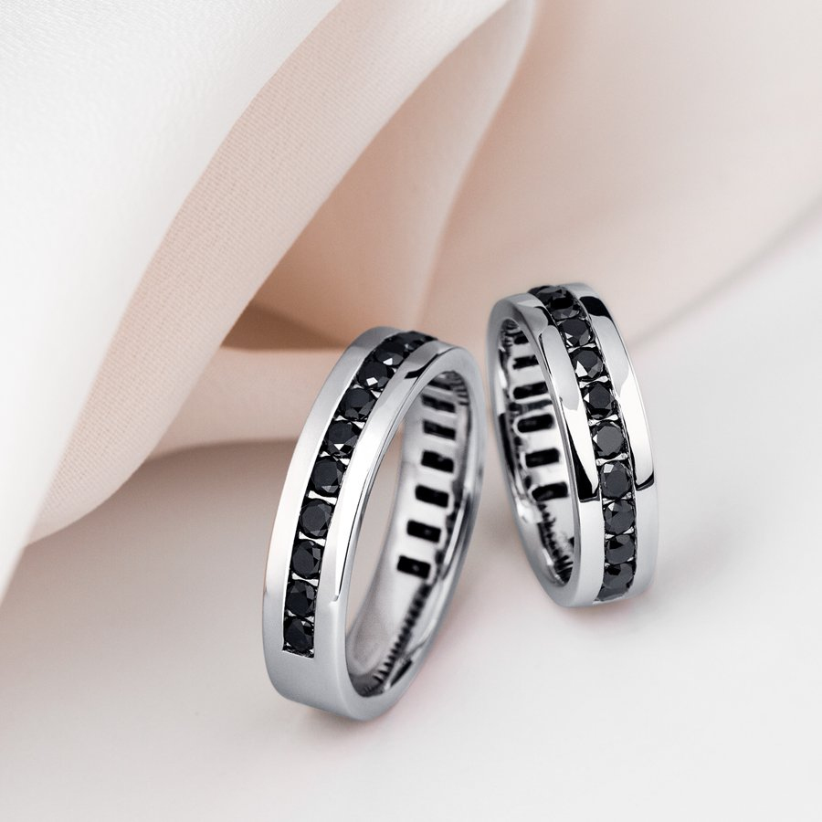 Обручальные кольца из платины с дорожкой черных бриллиантов ПК-021Ч-01 Platinum Lab фото 4