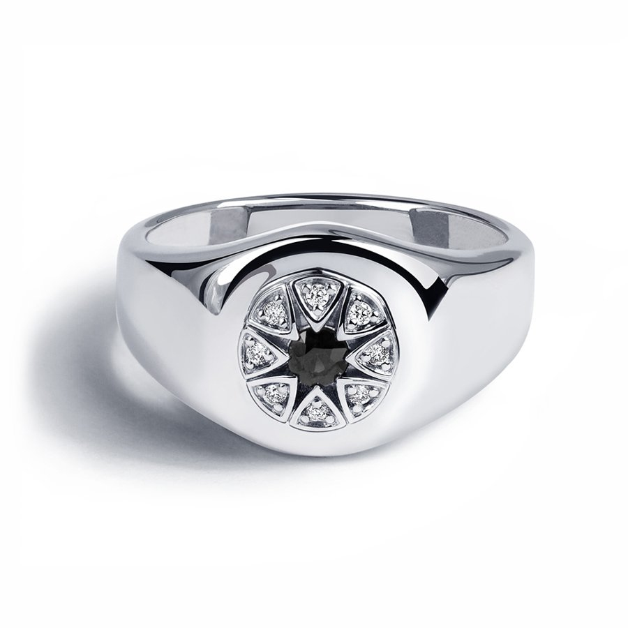Женское кольцо из платины с черным и белыми  бриллиантами ПК-276Ч-01 PlatinumLab фото 1