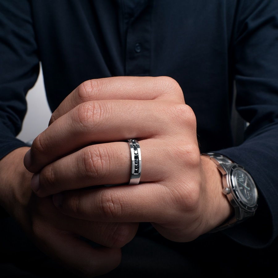 Обручальное кольцо из платины с дорожкой черных бриллиантов ПК-021Ч-02 Platinum Lab фото 3