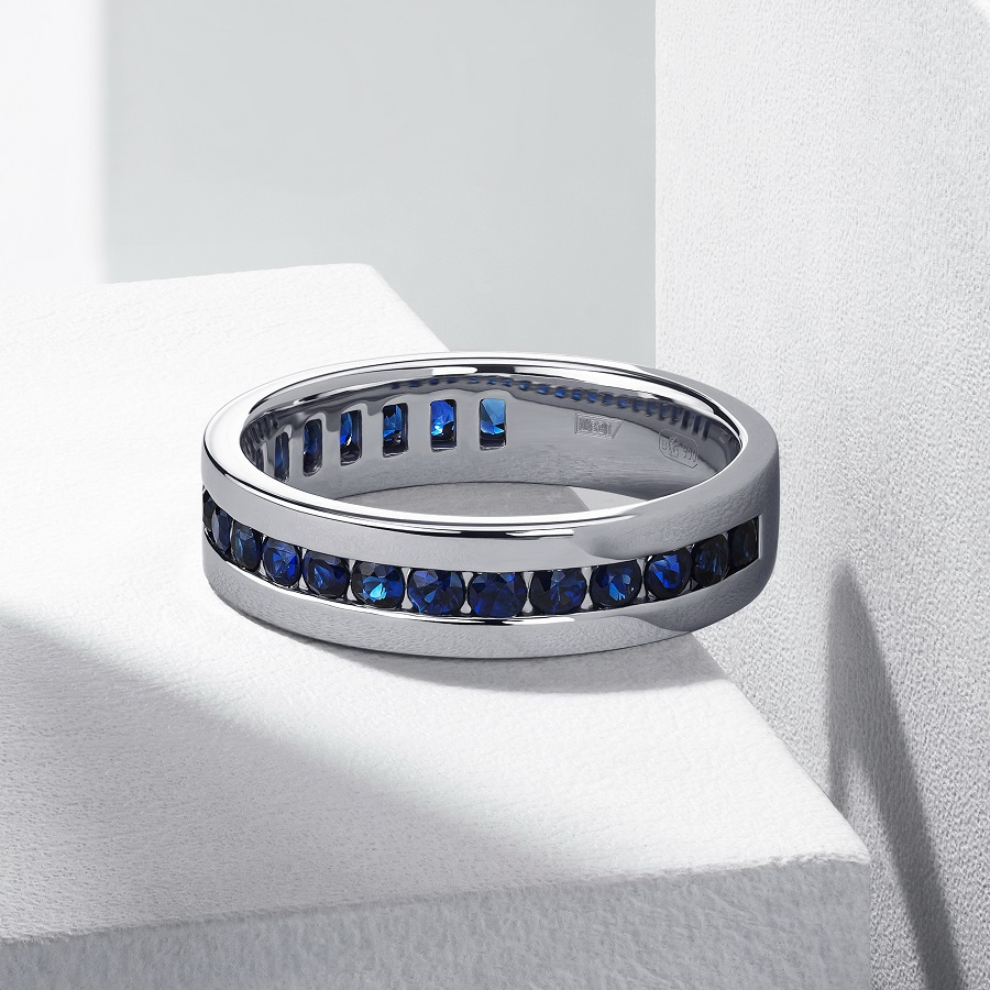 Обручальное кольцо из платины с дорожкой сапфиров широкое ПК-021С-03 Platinum Lab фото 4