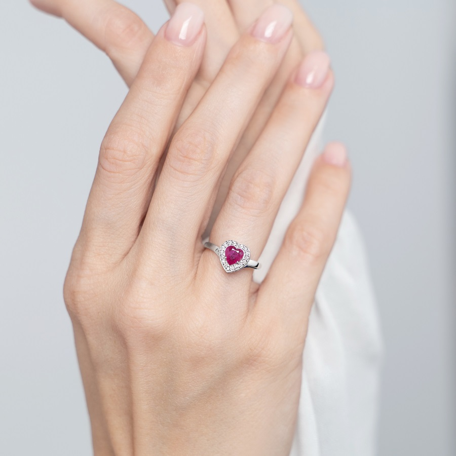 Кольцо из платины с рубином в форме сердца и бриллиантами ПК-023Р-01 Platinum Lab фото 3