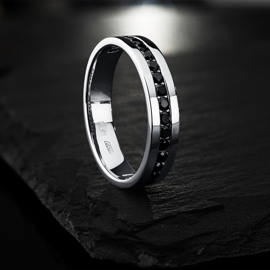 Обручальное кольцо из платины с дорожкой черных бриллиантов ПК-021Ч-03 Platinum Lab фото 4