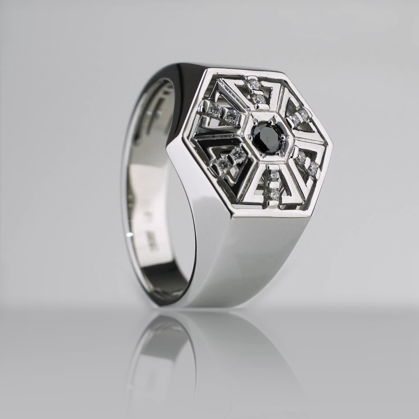 Перстень с черным и белыми бриллиантами из платины ПК-312Ч-01 Platinum Lab видео 1