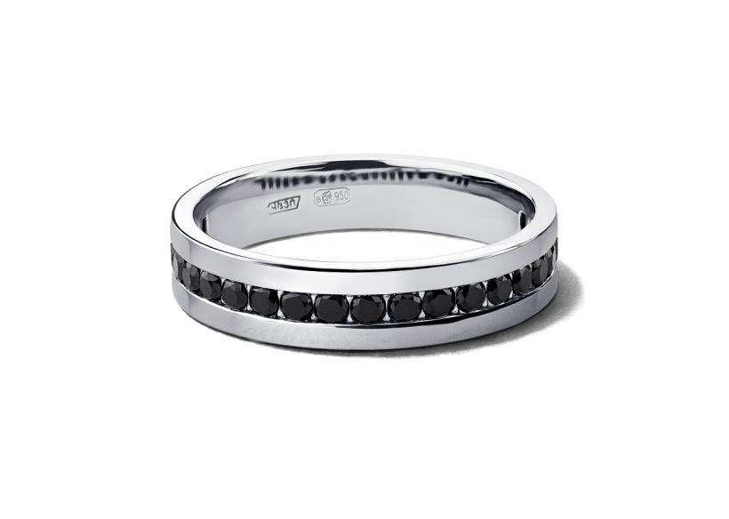 Кольцо для свадьбы с черными бриллиантами из платины ПК-021Ч-03 Платиновая Лаборатория фото 2