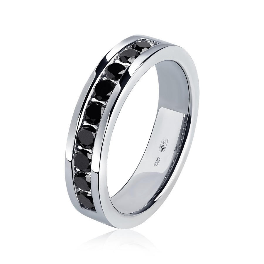 Белое обручальное кольцо с черными бриллиантами из платины ПК-021Ч-02 Platinum Lab фото 1