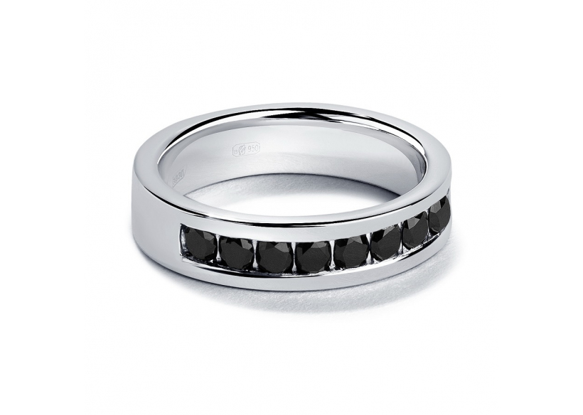 Широкое обручальное кольцо с черными бриллиантами из платины ПК-021Ч-02 Platinum Lab фото 2