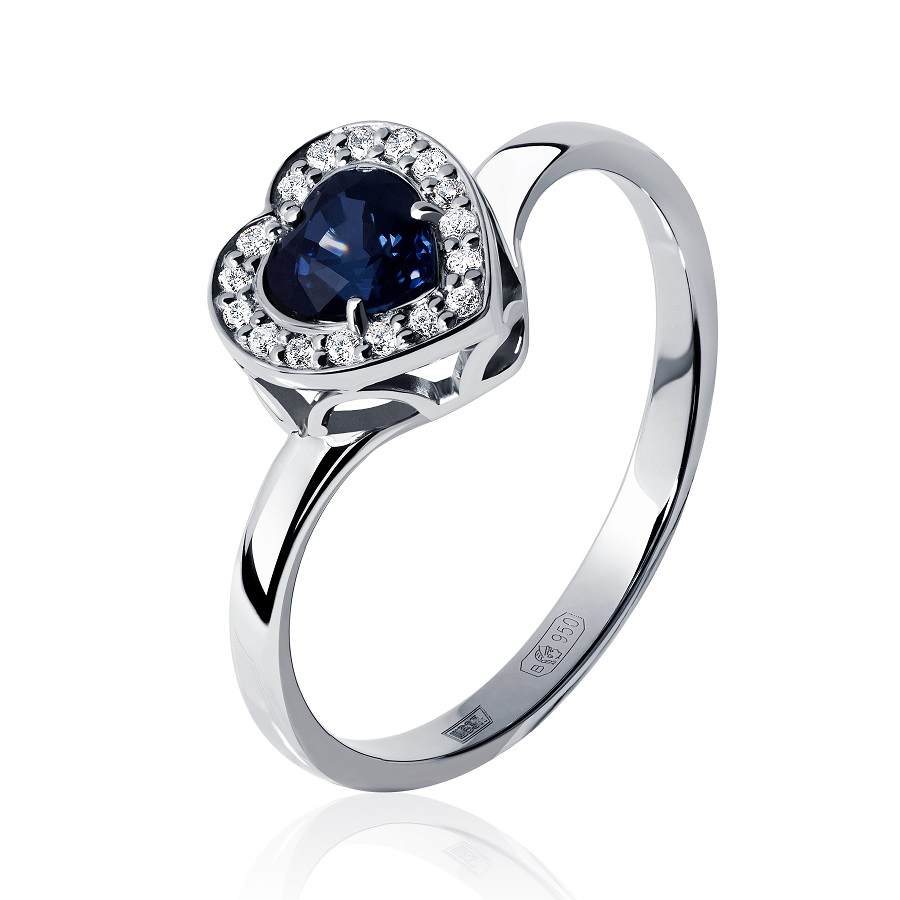 Женское кольцо с сапфиром и бриллиантами из платины ПК-023С-01 Platinum Lab фото 2