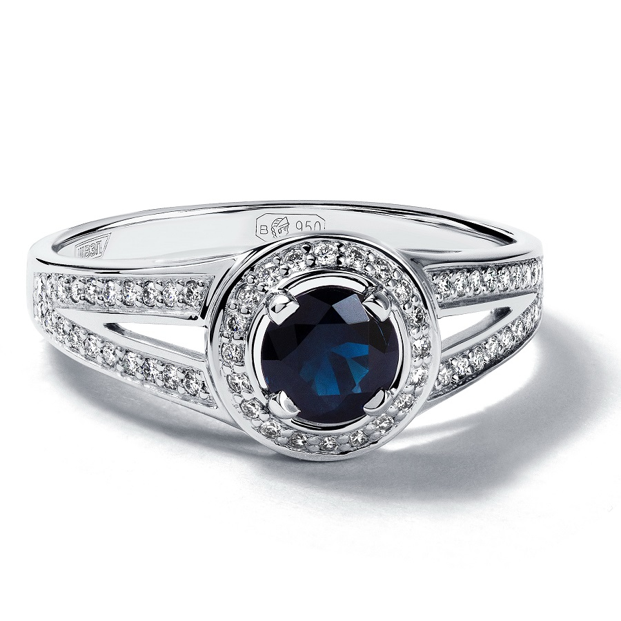 Женское кольцо с сапфиром и бриллиантами из платины ПК-060С-01 PlatinumLab фото 2