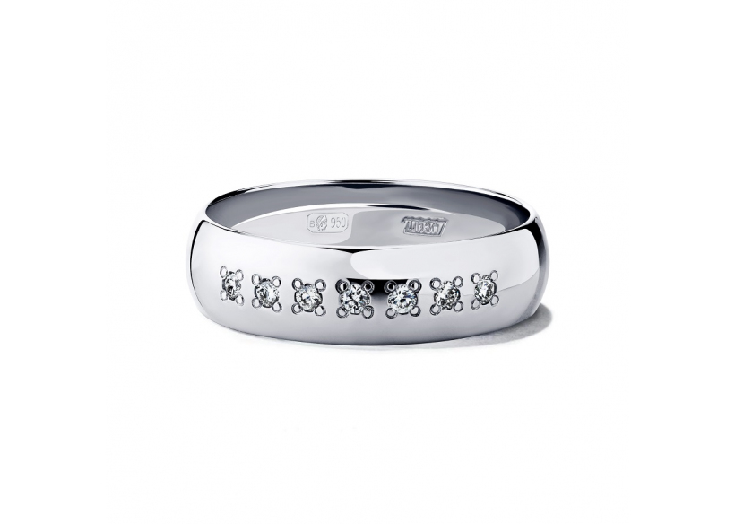 Белое обручальное кольцо с бриллиантами из платины ПК-105-07 PlatinumLab фото 2