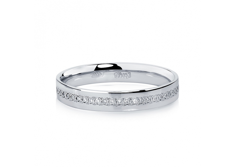 Плоское обручальное кольцо с бриллиантами из платины ПК-114-35 Платинум Лаб фото 2