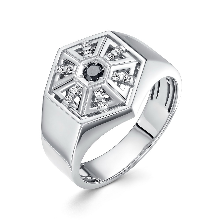 Мужское кольцо из платины с черным и белыми бриллиантами ПК-312Ч-01 PlatinumLab фото 1