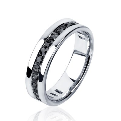 ПК-021Ч-03 Обручальное кольцо из платины с дорожкой черных бриллиантов - PlatinumLab
