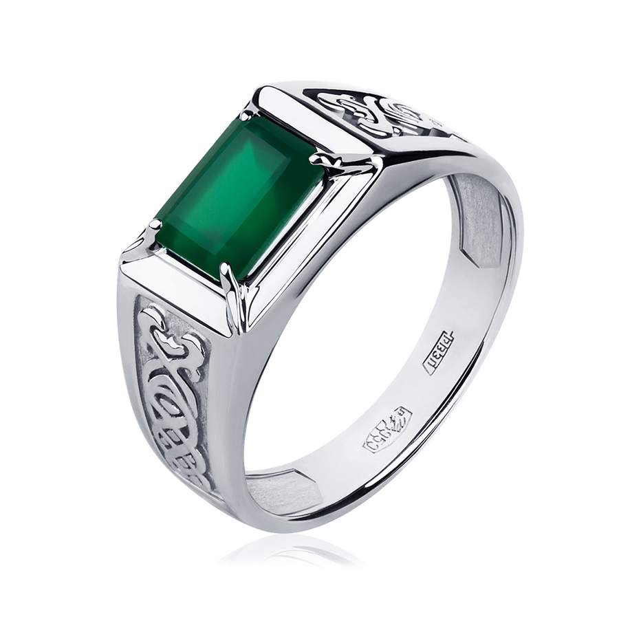 Перстень из платины с зеленым агатом ПК-070З-01 Платиновая лаборатория фото 1