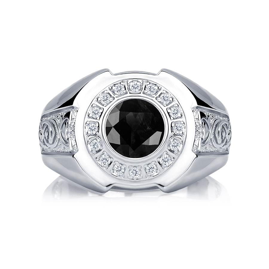 Кольцо для мужчин из платины 950 с черным и белыми бриллиантами ПК-080Ч-01 PlatinumLab фото 2