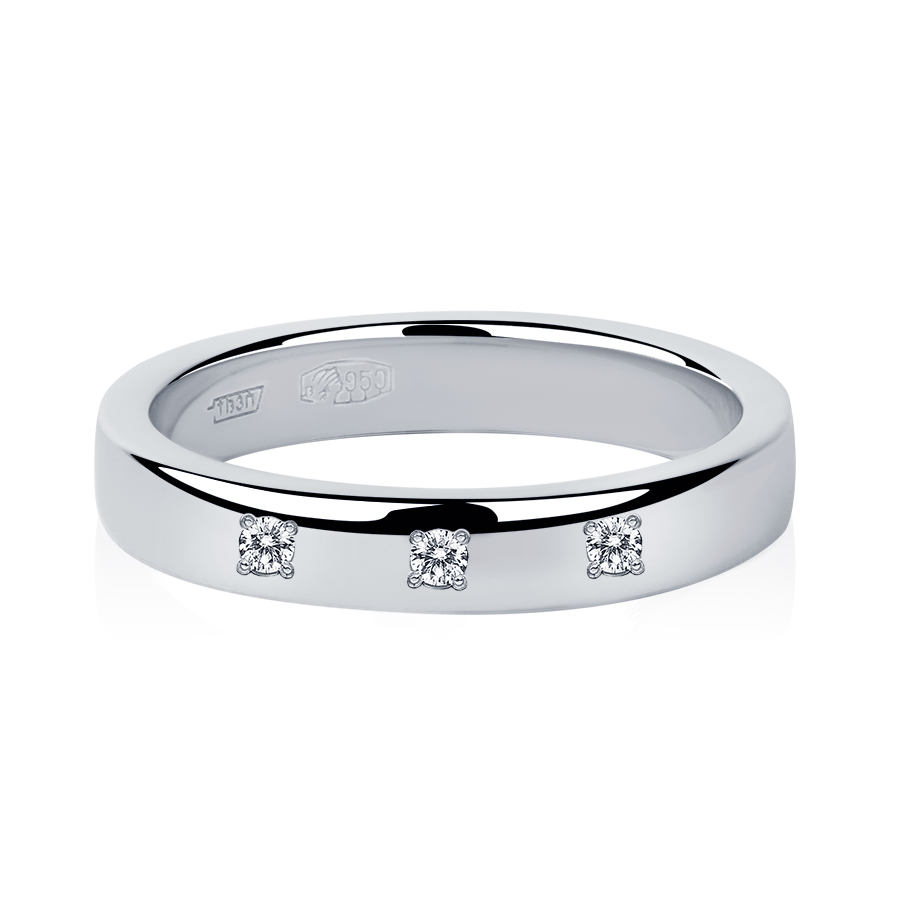Обручальное кольцо с 3 бриллиантами из платины ПК-111-03 Platinum Lab фото 2