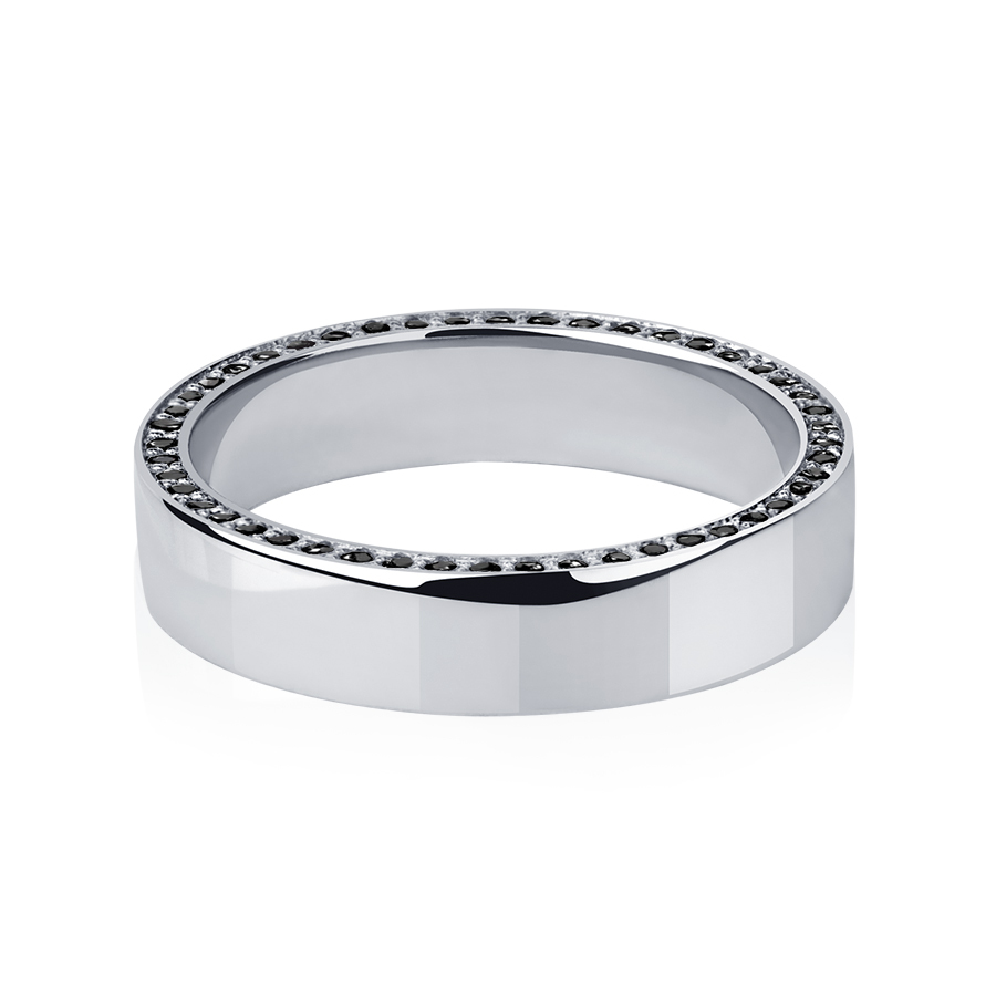 Обручальное кольцо с дорожкой черных бриллиантов из платины ПК-129Ч-01 Platinum Lab фото 2