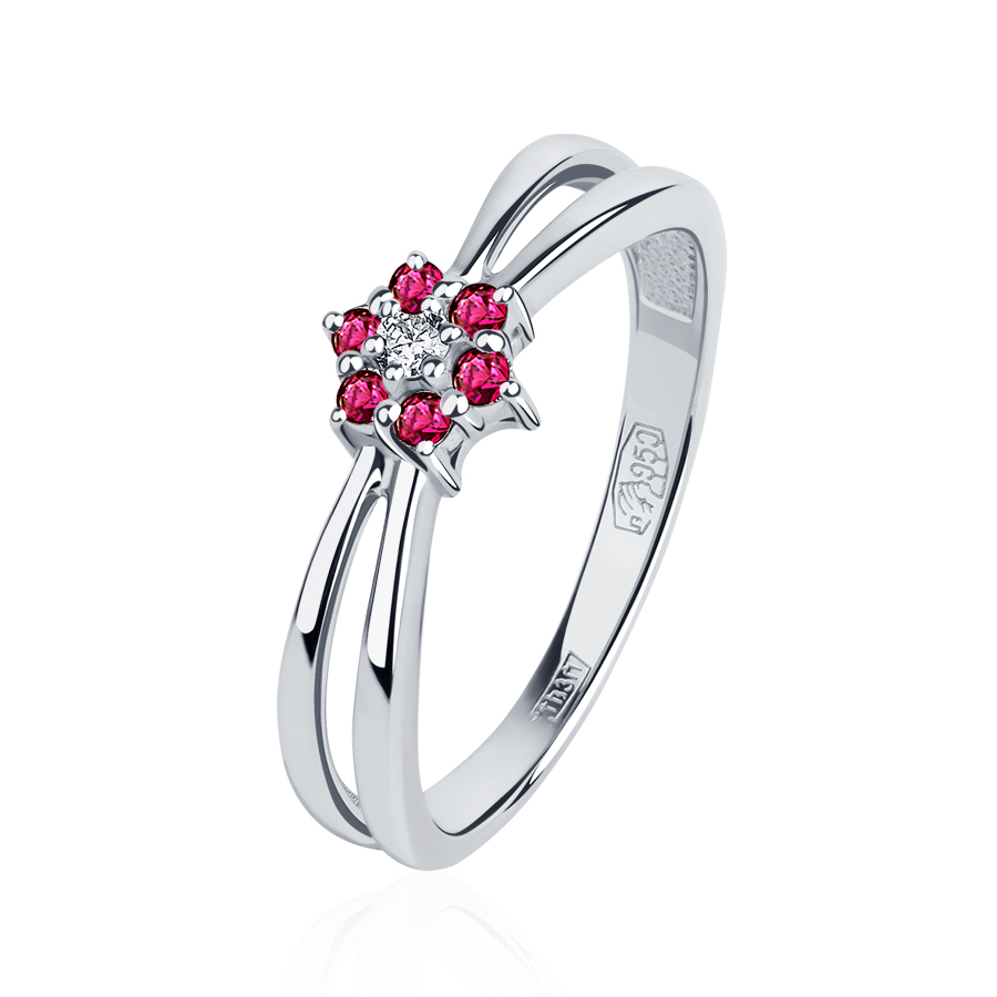 Женское кольцо из платины с рубинами и бриллиантом ПК-205Р-01 Платинум Лаб фото 1